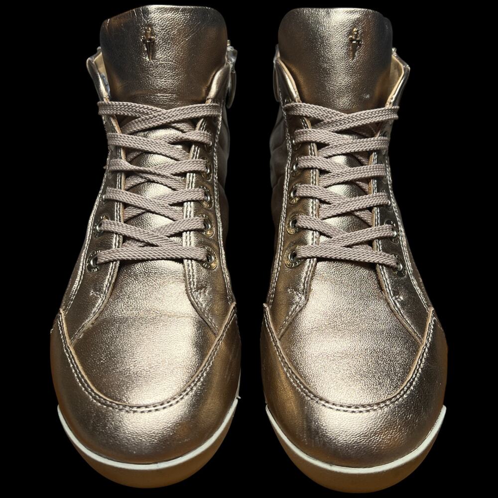 CESARE PACIOTTI Luxury 4US Women's 37/US 7 Gold High Top Sneakers Studs - Picture 8 of 16